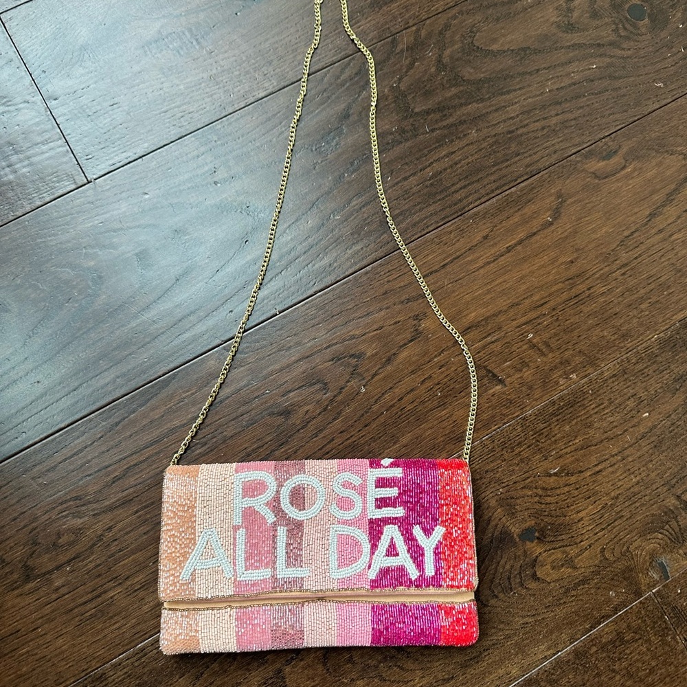 Beaded 'Rosé All Day' Crossbody Clutch - Pink Multi